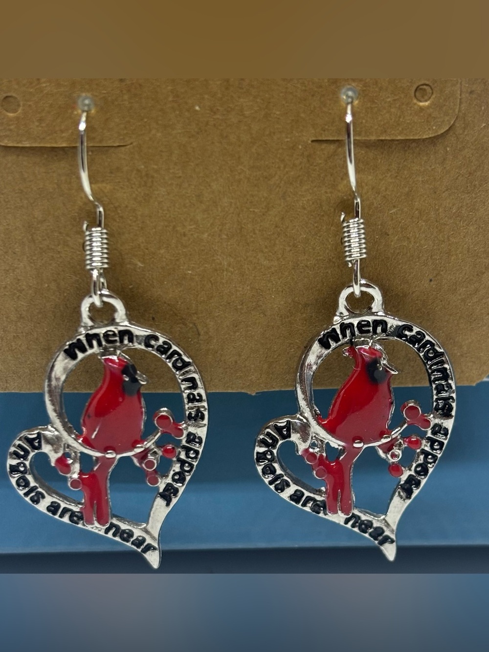 Red Cardinal Heart Drop Earrings - Women's Silver-Tone Jewelry